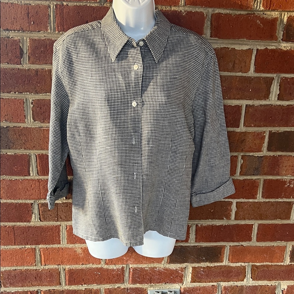 Talbots Black and White Gingham Blouse